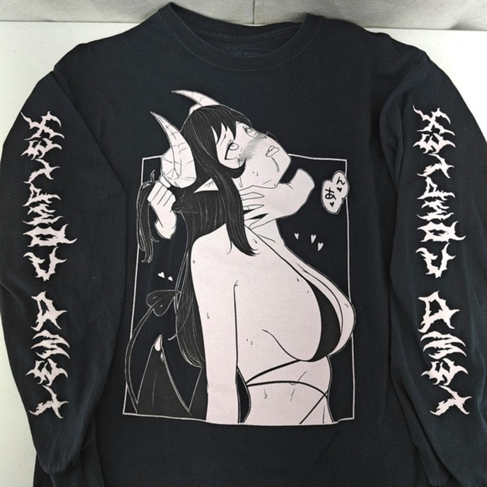 Lewd Complex Succubus Anime Long Sleeve Shirt Mens Size M‎ Black Gothic Graphic